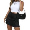 imageLYANER Womens Casual Floral Print Satin Silk High Waist Zipper Mini Short SkirtSolid Black