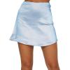 imageLYANER Womens Casual Floral Print Satin Silk High Waist Zipper Mini Short SkirtSolid Blue