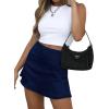 imageLYANER Womens Casual Floral Print Satin Silk High Waist Zipper Mini Short SkirtSolid Navy