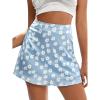 imageLYANER Womens Casual Floral Print Satin Silk High Waist Zipper Mini Short SkirtBlue