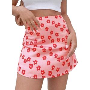imageLYANER Womens Casual Floral Print Satin Silk High Waist Zipper Mini Short SkirtPink