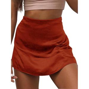 imageLYANER Womens Casual Floral Print Satin Silk High Waist Zipper Mini Short SkirtSolid Rust