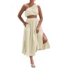 imageLYANER Womens 2 Piece Outfits Sleeveless Tank Crop Top and Wrap Split Slit Ruched Bodycon Midi SkirtBeige