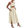 imageLYANER Womens 2 Piece Outfits Sleeveless Tank Crop Top and Wrap Split Slit Ruched Bodycon Midi SkirtBeige