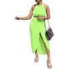 imageLYANER Womens 2 Piece Outfits Sleeveless Tank Crop Top and Wrap Split Slit Ruched Bodycon Midi SkirtBright Green