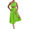 imageLYANER Womens 2 Piece Outfits Sleeveless Tank Crop Top and Wrap Split Slit Ruched Bodycon Midi SkirtBright Green