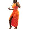 imageLYANER Womens 2 Piece Outfits Sleeveless Tank Crop Top and Wrap Split Slit Ruched Bodycon Midi SkirtBright Orange