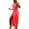 imageLYANER Womens 2 Piece Outfits Sleeveless Tank Crop Top and Wrap Split Slit Ruched Bodycon Midi SkirtCoral Red