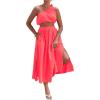 imageLYANER Womens 2 Piece Outfits Sleeveless Tank Crop Top and Wrap Split Slit Ruched Bodycon Midi SkirtCoral Red
