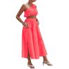 imageLYANER Womens 2 Piece Outfits Sleeveless Tank Crop Top and Wrap Split Slit Ruched Bodycon Midi SkirtCoral Red
