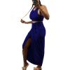imageLYANER Womens 2 Piece Outfits Sleeveless Tank Crop Top and Wrap Split Slit Ruched Bodycon Midi SkirtDark Blue