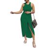 imageLYANER Womens 2 Piece Outfits Sleeveless Tank Crop Top and Wrap Split Slit Ruched Bodycon Midi SkirtDark Green