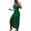imageLYANER Womens 2 Piece Outfits Sleeveless Tank Crop Top and Wrap Split Slit Ruched Bodycon Midi SkirtDark Green
