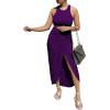 imageLYANER Womens 2 Piece Outfits Sleeveless Tank Crop Top and Wrap Split Slit Ruched Bodycon Midi SkirtDark Purple