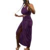 imageLYANER Womens 2 Piece Outfits Sleeveless Tank Crop Top and Wrap Split Slit Ruched Bodycon Midi SkirtDark Purple