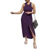 imageLYANER Womens 2 Piece Outfits Sleeveless Tank Crop Top and Wrap Split Slit Ruched Bodycon Midi SkirtDark Purple