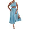 imageLYANER Womens 2 Piece Outfits Sleeveless Tank Crop Top and Wrap Split Slit Ruched Bodycon Midi SkirtLight Blue