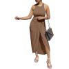 imageLYANER Womens 2 Piece Outfits Sleeveless Tank Crop Top and Wrap Split Slit Ruched Bodycon Midi SkirtLight Brown