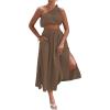 imageLYANER Womens 2 Piece Outfits Sleeveless Tank Crop Top and Wrap Split Slit Ruched Bodycon Midi SkirtLight Brown