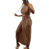imageLYANER Womens 2 Piece Outfits Sleeveless Tank Crop Top and Wrap Split Slit Ruched Bodycon Midi SkirtLight Brown