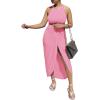 imageLYANER Womens 2 Piece Outfits Sleeveless Tank Crop Top and Wrap Split Slit Ruched Bodycon Midi SkirtPink
