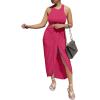 imageLYANER Womens 2 Piece Outfits Sleeveless Tank Crop Top and Wrap Split Slit Ruched Bodycon Midi SkirtRose