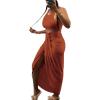 imageLYANER Womens 2 Piece Outfits Sleeveless Tank Crop Top and Wrap Split Slit Ruched Bodycon Midi SkirtRust Red