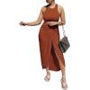 imageLYANER Womens 2 Piece Outfits Sleeveless Tank Crop Top and Wrap Split Slit Ruched Bodycon Midi SkirtRust Red