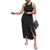 imageLYANER Womens 2 Piece Outfits Sleeveless Tank Crop Top and Wrap Split Slit Ruched Bodycon Midi SkirtSoild Black