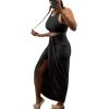 imageLYANER Womens 2 Piece Outfits Sleeveless Tank Crop Top and Wrap Split Slit Ruched Bodycon Midi SkirtSoild Black
