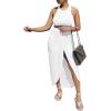 imageLYANER Womens 2 Piece Outfits Sleeveless Tank Crop Top and Wrap Split Slit Ruched Bodycon Midi SkirtSoild White