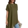 imageLYANER Womens Casual Mock Neck Short Sleeve Irregular Hem Loose Blouse Long Shirt TopArmy Green
