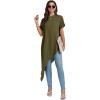 imageLYANER Womens Casual Mock Neck Short Sleeve Irregular Hem Loose Blouse Long Shirt TopArmy Green