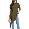 imageLYANER Womens Casual Mock Neck Short Sleeve Irregular Hem Loose Blouse Long Shirt TopArmy Green