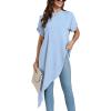 imageLYANER Womens Casual Mock Neck Short Sleeve Irregular Hem Loose Blouse Long Shirt TopAzure