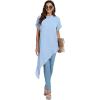 imageLYANER Womens Casual Mock Neck Short Sleeve Irregular Hem Loose Blouse Long Shirt TopAzure