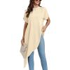 imageLYANER Womens Casual Mock Neck Short Sleeve Irregular Hem Loose Blouse Long Shirt TopBeige
