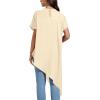 imageLYANER Womens Casual Mock Neck Short Sleeve Irregular Hem Loose Blouse Long Shirt TopBeige