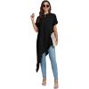 imageLYANER Womens Casual Mock Neck Short Sleeve Irregular Hem Loose Blouse Long Shirt TopBlack