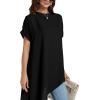 imageLYANER Womens Casual Mock Neck Short Sleeve Irregular Hem Loose Blouse Long Shirt TopBlack