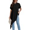 imageLYANER Womens Casual Mock Neck Short Sleeve Irregular Hem Loose Blouse Long Shirt TopBlack