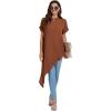 imageLYANER Womens Casual Mock Neck Short Sleeve Irregular Hem Loose Blouse Long Shirt TopBrown