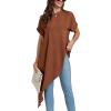 imageLYANER Womens Casual Mock Neck Short Sleeve Irregular Hem Loose Blouse Long Shirt TopBrown