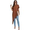 imageLYANER Womens Casual Mock Neck Short Sleeve Irregular Hem Loose Blouse Long Shirt TopBrown