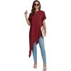 imageLYANER Womens Casual Mock Neck Short Sleeve Irregular Hem Loose Blouse Long Shirt TopBurgundy