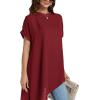 imageLYANER Womens Casual Mock Neck Short Sleeve Irregular Hem Loose Blouse Long Shirt TopBurgundy