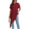 imageLYANER Womens Casual Mock Neck Short Sleeve Irregular Hem Loose Blouse Long Shirt TopBurgundy