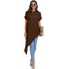 imageLYANER Womens Casual Mock Neck Short Sleeve Irregular Hem Loose Blouse Long Shirt TopDark Brown