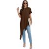imageLYANER Womens Casual Mock Neck Short Sleeve Irregular Hem Loose Blouse Long Shirt TopDark Brown