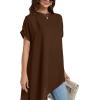 imageLYANER Womens Casual Mock Neck Short Sleeve Irregular Hem Loose Blouse Long Shirt TopDark Brown